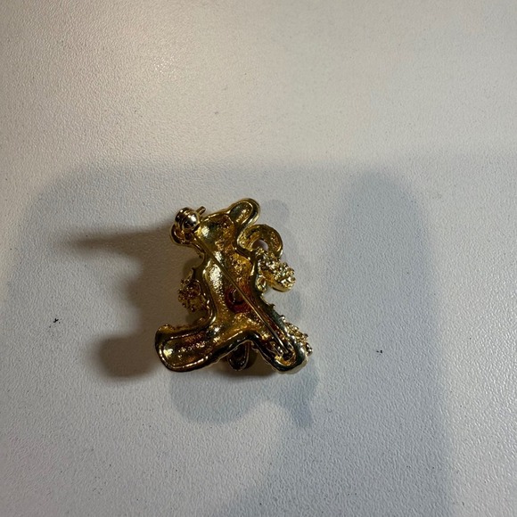 Vintage Christmas Teddy Bear with Candy Cane Holiday Brooch Pin Festive Jewelry - Picture 2 of 3